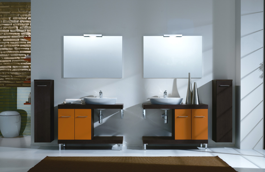 Surf 310 Wengeé e Arancio serie Design Mobili Bagno Progetto Idea Stella