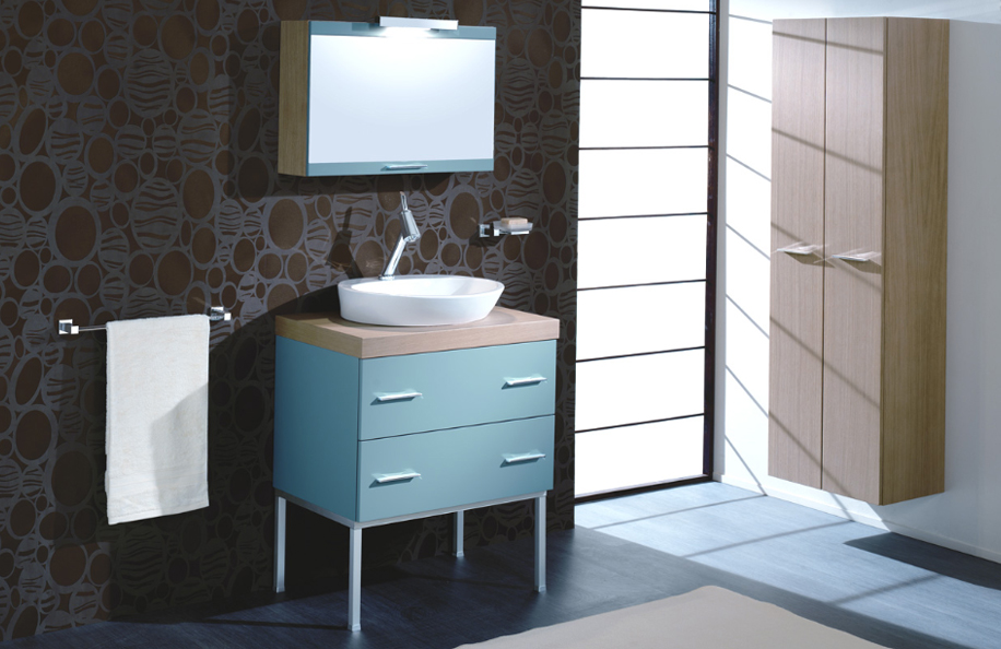 Surf 313 Rovere e Blu Bermuda serie Design Mobili Bagno Progetto Idea Stella