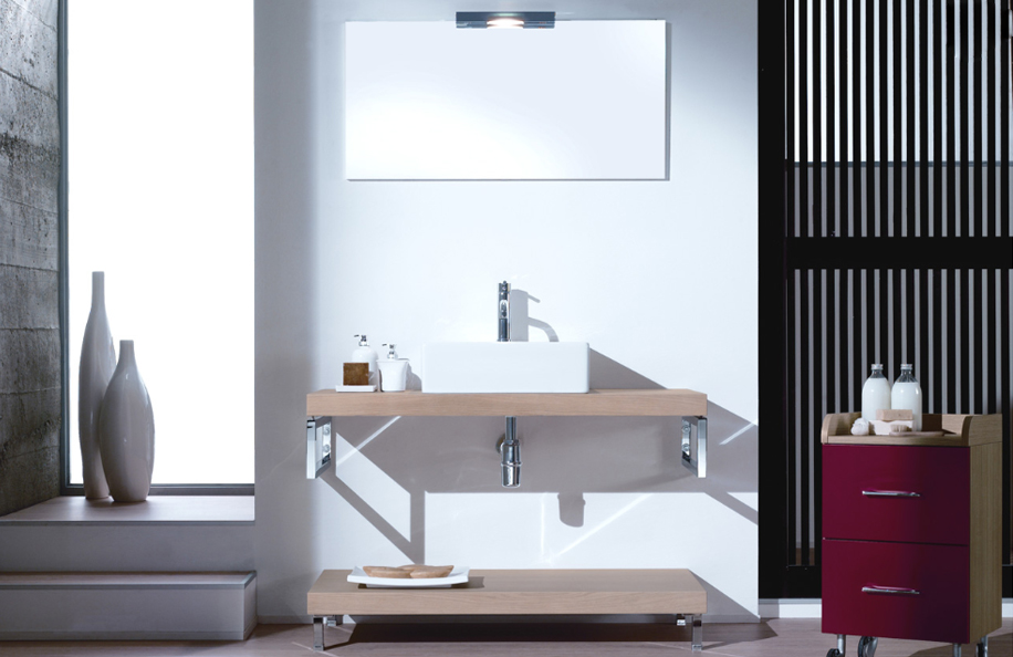 Surf 314 Rovere e Rosso rubino serie Design Mobili Bagno Progetto Idea Stella