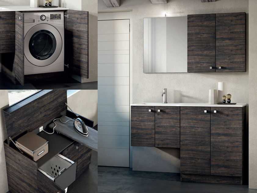 575 serie Lavanderia colore: sherwood moro top consolle mineralmarmo lucido Mobili Bagno Mobilduenne