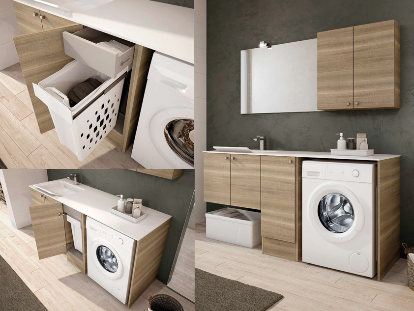 612 serie Lavanderia colore: matrix beige top consolle lavatoio acrilik bianco satinato Mobili Bagno Mobilduenne