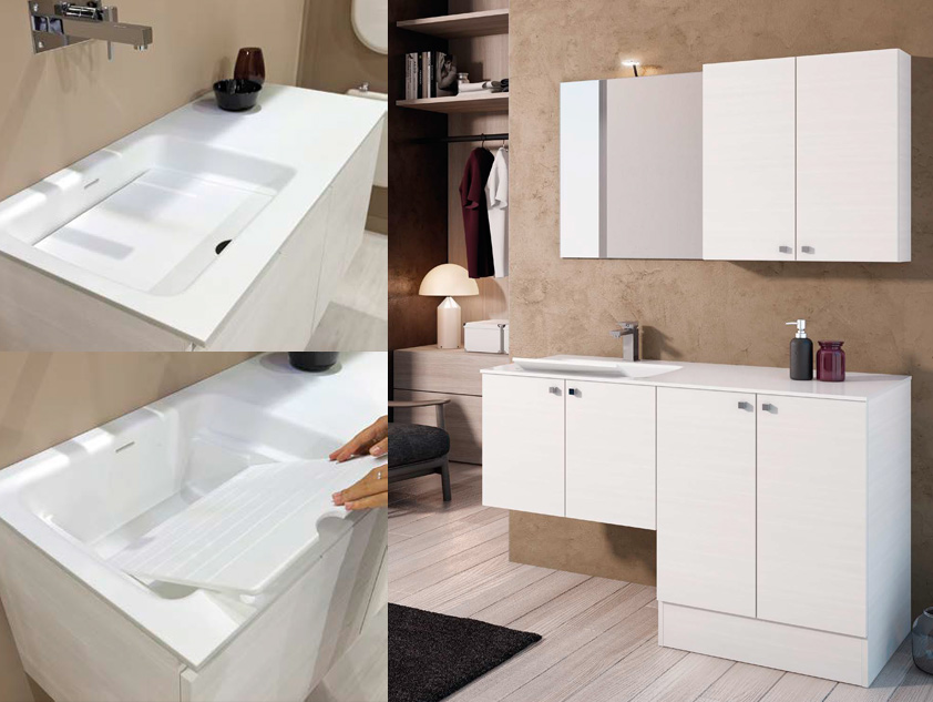 613 serie Lavanderia colore: larice bianco top consolle lavatoio acrilik bianco lucido Mobili Bagno Mobilduenne