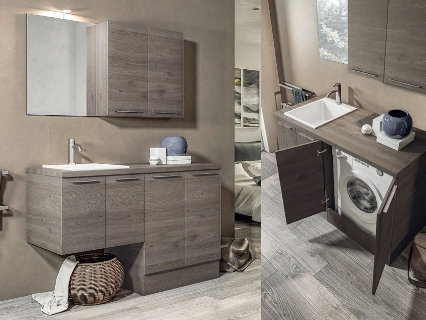 643 serie Lavanderia colore: quercia grigio top quercia grigio con lavatoio incasso ceramica Mobili Bagno Mobilduenne