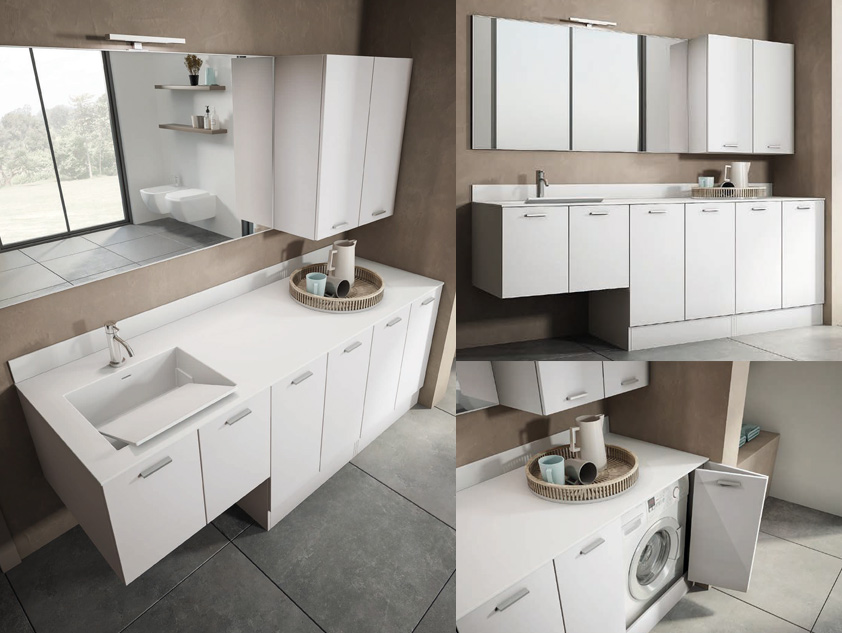 678 serie Lavanderia colore: rovere bianco top consolle lavatoio acrilik bianco satinato con alzatina Mobili Bagno Mobilduenne