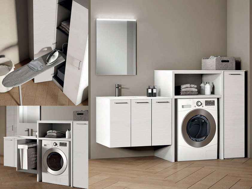 698 serie Lavanderia colore: rovere bianco top consolle lavatoio acrilik bianco satinato Mobili Bagno Mobilduenne