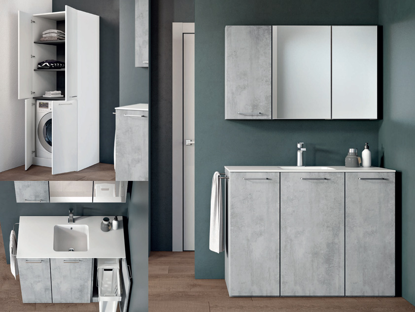 706 serie Lavanderia colore: spatolato grigio, bianco opaco top consolle lavatoio acrilik bianco satinato Mobili Bagno Mobilduenne