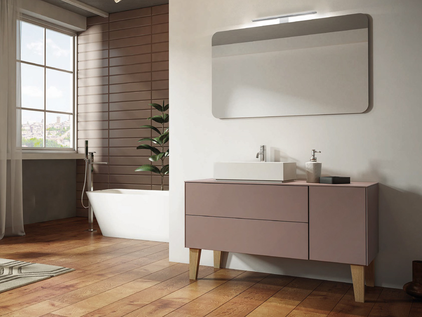 665 serie New Life colore: rosa colorado opaco top laccato con lavabo d'appoggio mineralmarmo opaco Mobili Bagno Mobilduenne