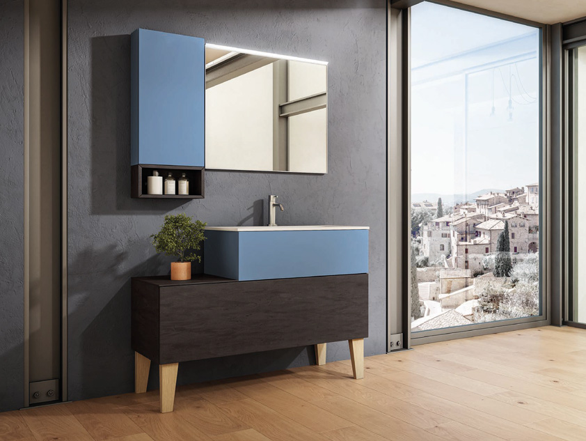 666 serie New Life colore: nero spatolato, ral 5024 opaco top consolle mineralmarmo opaco Mobili Bagno Mobilduenne