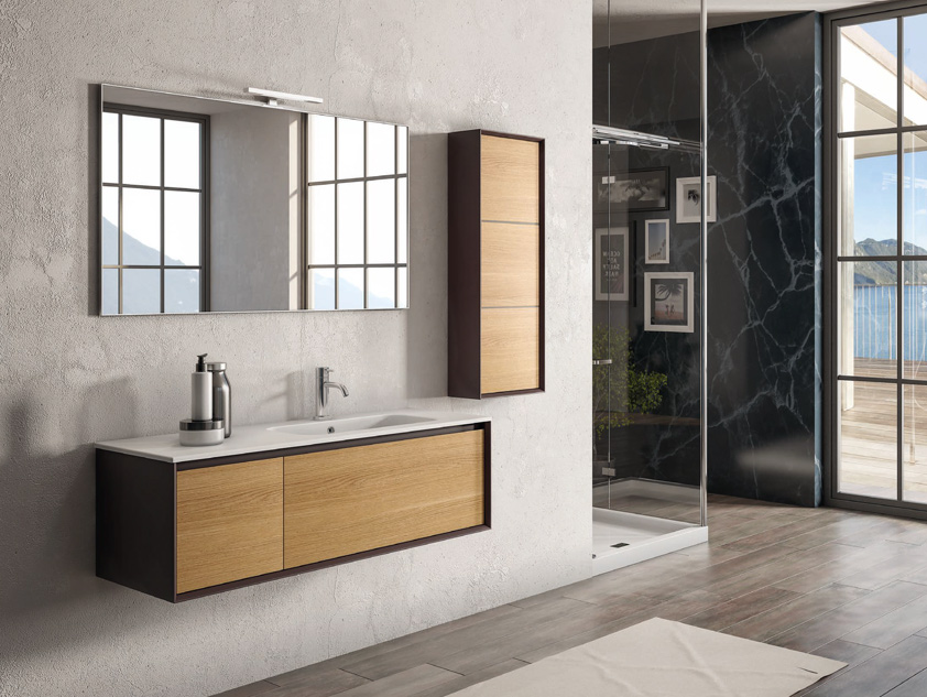 669 serie New Life colore: cacao orinoco opaco, rovere europeo top consolle mineralmarmo lucido Mobili Bagno Mobilduenne