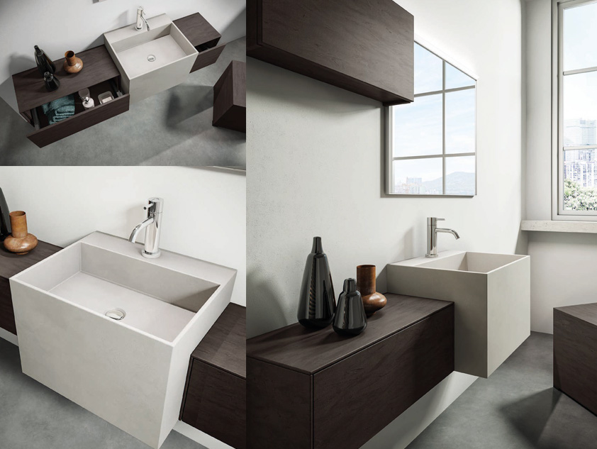 672 serie New Life colore: nero spatolato monolite mineralmarmo effetto pietra finitura sabbia Mobili Bagno Mobilduenne