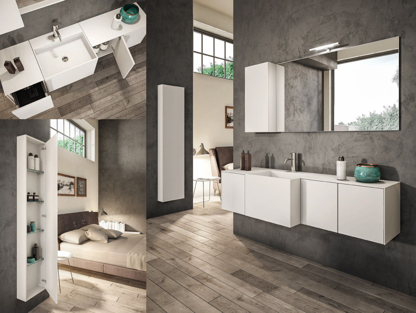 673 serie New Life colore: bianco opaco monolite mineralmarmo opaco Mobili Bagno Mobilduenne