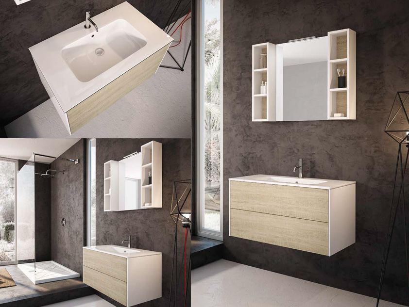 539 serie PremiApri colore: matrix beige, bianco lucido consolle mineralmarmo lucido Mobili Bagno Mobilduenne