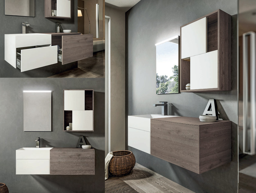 633 serie PremiApri colore: quercia grigio monolite mineralmarmo opaco con cassetto Mobili Bagno Mobilduenne