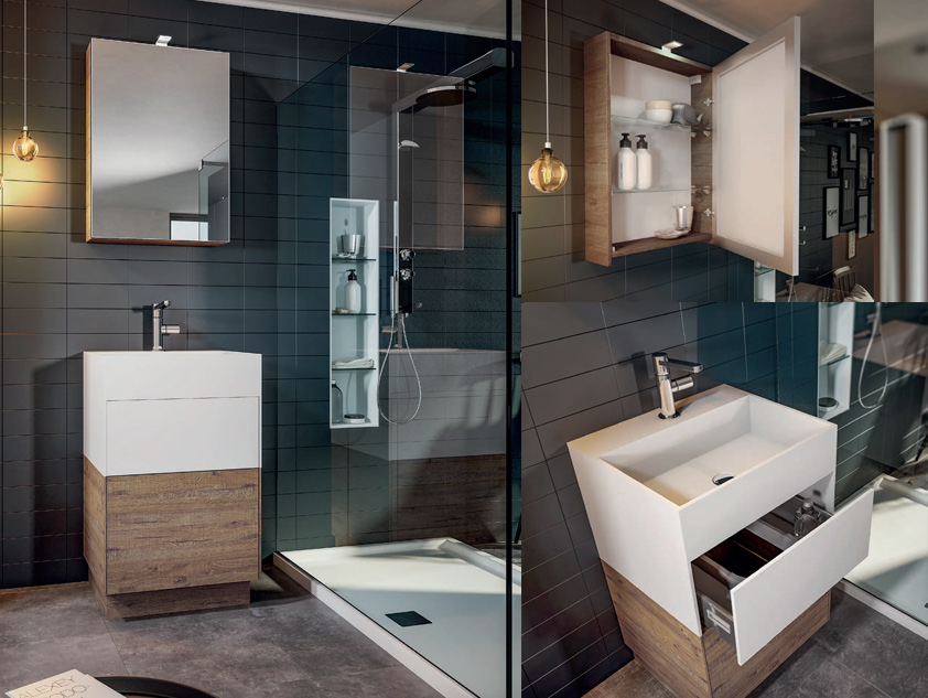 634 serie PremiApri colore: sherwood rosso monolite mineralmarmo opaco con cassetto Mobili Bagno Mobilduenne