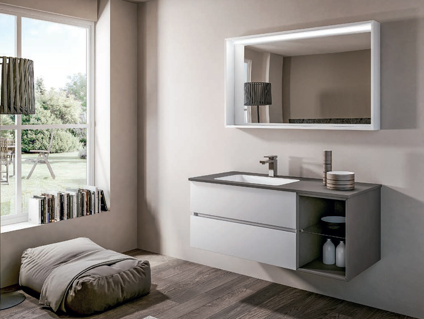 630 serie Top Fenix colore: bianco opaco, parti laccate grigio londra top consolle in fenix grigio londra con lavabo sottopiano mineralmarmo opaco Mobili Bagno Mobilduenne