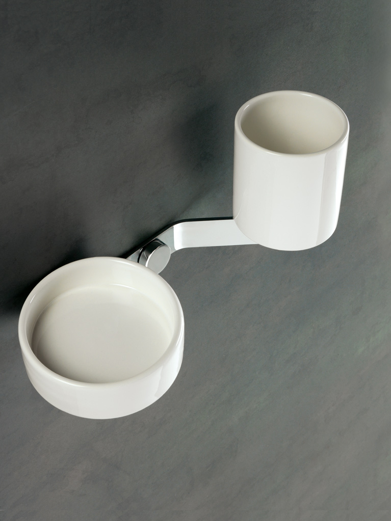 BK14 serie BUCKET Porta sapone e porta bicchiere a parete finitura cromo Accessori Moderni Arredo Bagno Stilhaus