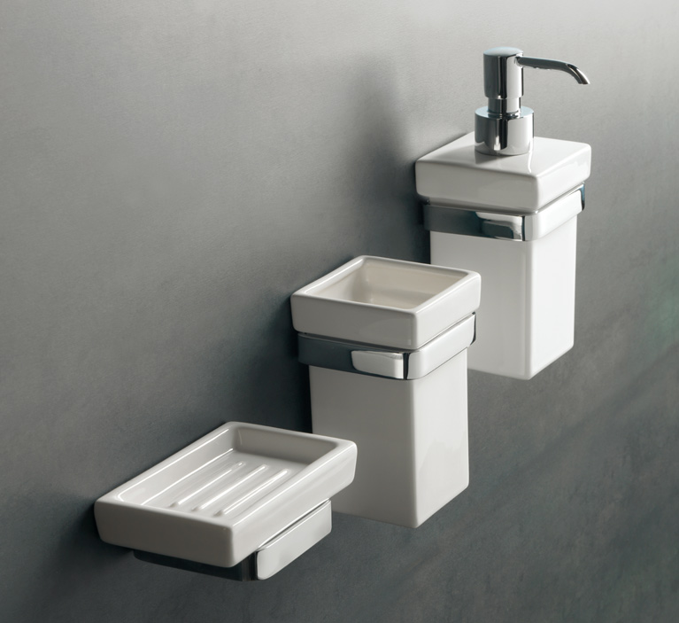 MZ09 MZ10 MZ30 serie MIZAR Porta sapone, bicchiere e dosatore a parete finitura cromo Accessori Moderni Arredo Bagno Stilhaus