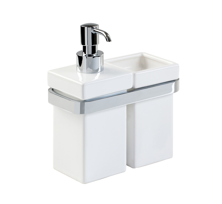 MZ14 serie MIZAR Porta sapone con Porta bicchiere finitura cromo Accessori Moderni Arredo Bagno Stilhaus