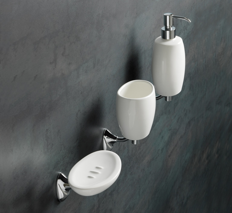 ZE09 ZE10 ZE30 serie ZEFIRO Porta sapone a parete finitura Cromo Ceramica bianca, verde, rossa, arancione, nera o lilla Accessori Moderni Arredo Bagno Stilhaus