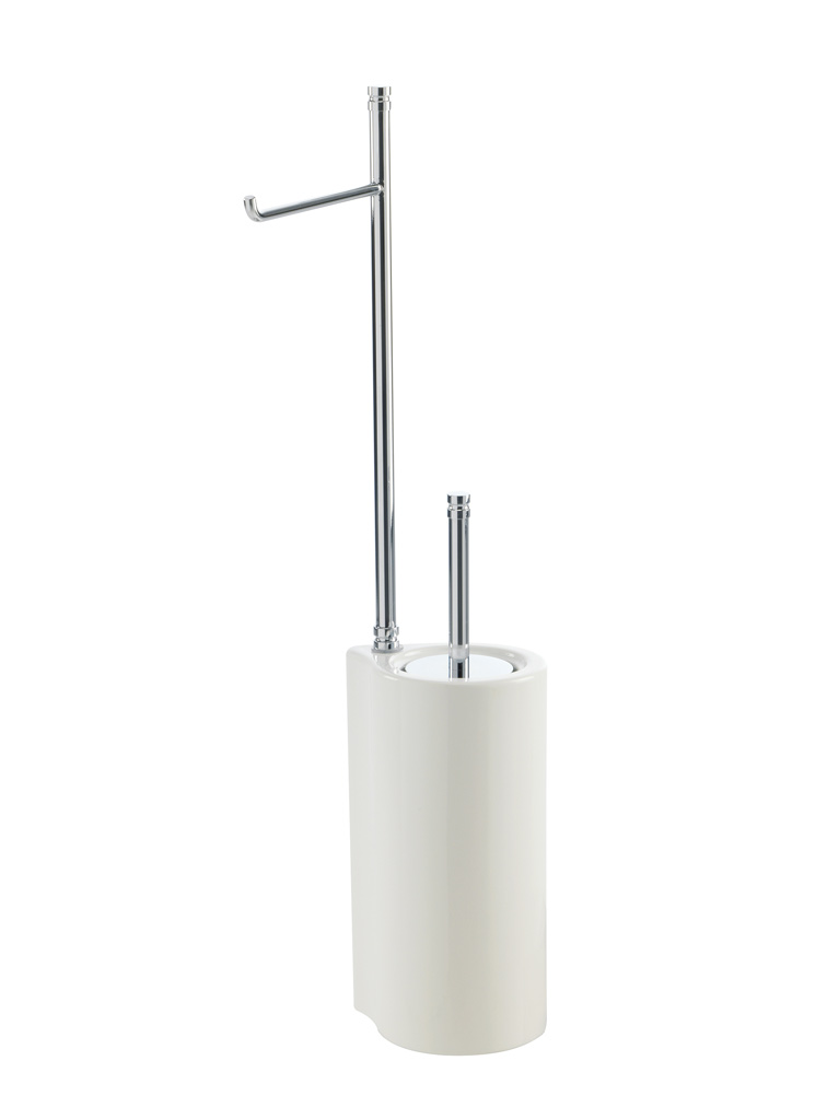 972 Serie HASHI Piantana: porta rotolo e scopino ceramica finitura cromo Accessori Moderni Arredo Bagno Stilhaus