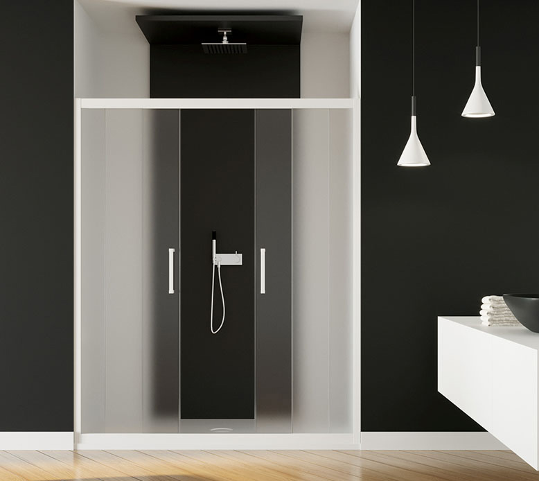 FC-N2FS Serie FUSION COLOR Nicchia Doppia Porta Scorrevole Cristallo Cincillá Temperato 6 mm Profilo PVC White Matt Box Doccia Forte srl Accessori Doccia