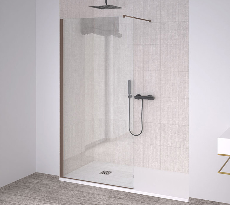FC-W1 Serie FUSION COLOR Anta Fissa Walk-in Cristallo Trasparente Temperato 6 mm Profilo PVC Chocolate Box Doccia Forte srl Accessori Doccia