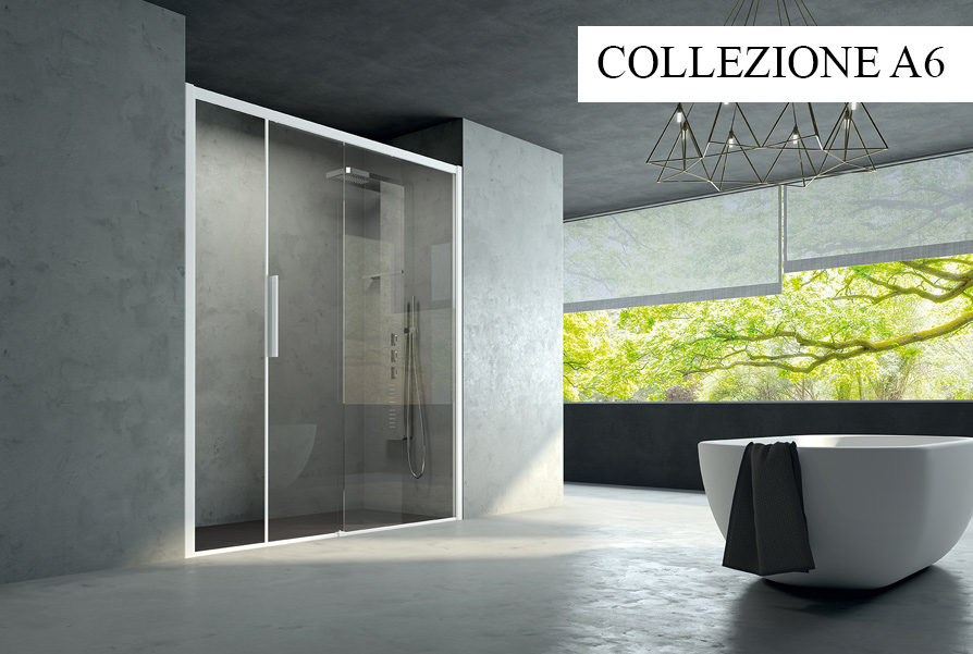 COLLEZIONE A6 Linea Box Doccia Nicchia / Ad Angolo / Centro Parete ALLUMINIO COLORATO E CRISTALLO 8 mm Grandform Accessori Doccia