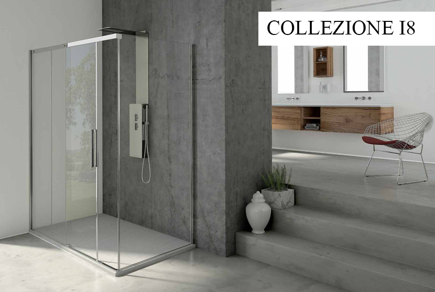 COLLEZIONE I8 Linea Box Doccia Nicchia / Ad Angolo / Centro Parete ACCIAIO INOX E CRISTALLO TEMPERATO 8 mm con trattamento anticalcare Grandform Accessori Doccia