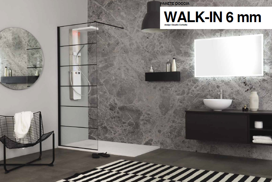 WALK-IN 6 Linea Box Doccia Nicchia / Ad Angolo lastra di vetro e il profilo cromato di ancoraggio al muro cristallo 6 mm con trattamento anticalcare Grandform Accessori Doccia