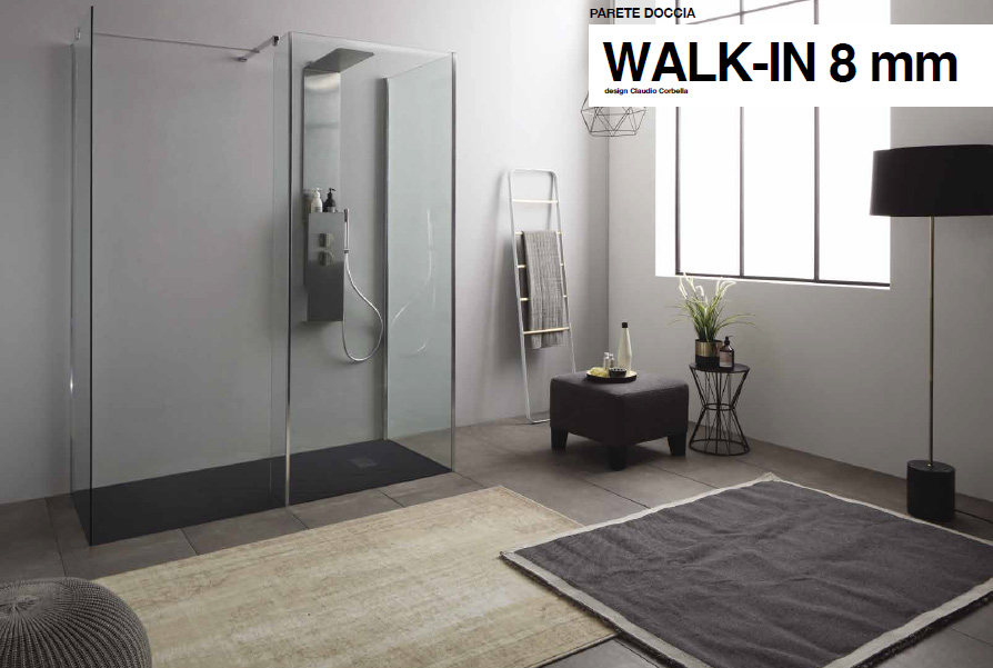 WALK-IN 8 Linea Box Doccia Composizioni di singole lastre: 2 Lastre / 3 Lastre parete di cristallo 8 mm trasparente e con trattamento anticalcare. Grandform Accessori Doccia