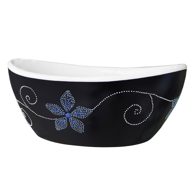 MOD. 185-LZA01 Lavabo d'appoggio artistico elegante e raffinato con rappresentazione floreale blu in rilevo in Ceramica Nero e Blu Esterno / Bianco Interno Linpha Dianflex