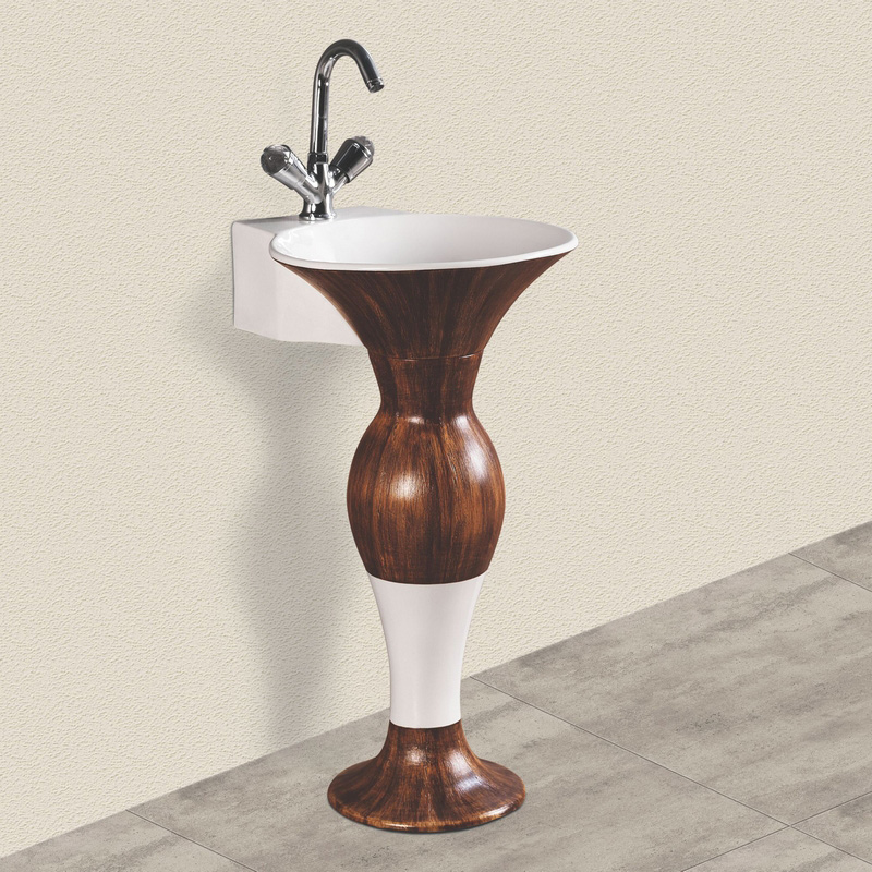 MOD. 185-LZA11 Lavabo artistico in stile esotico con colonna o semicolonna in ceramica Marrone e bianco Linpha Dianflex