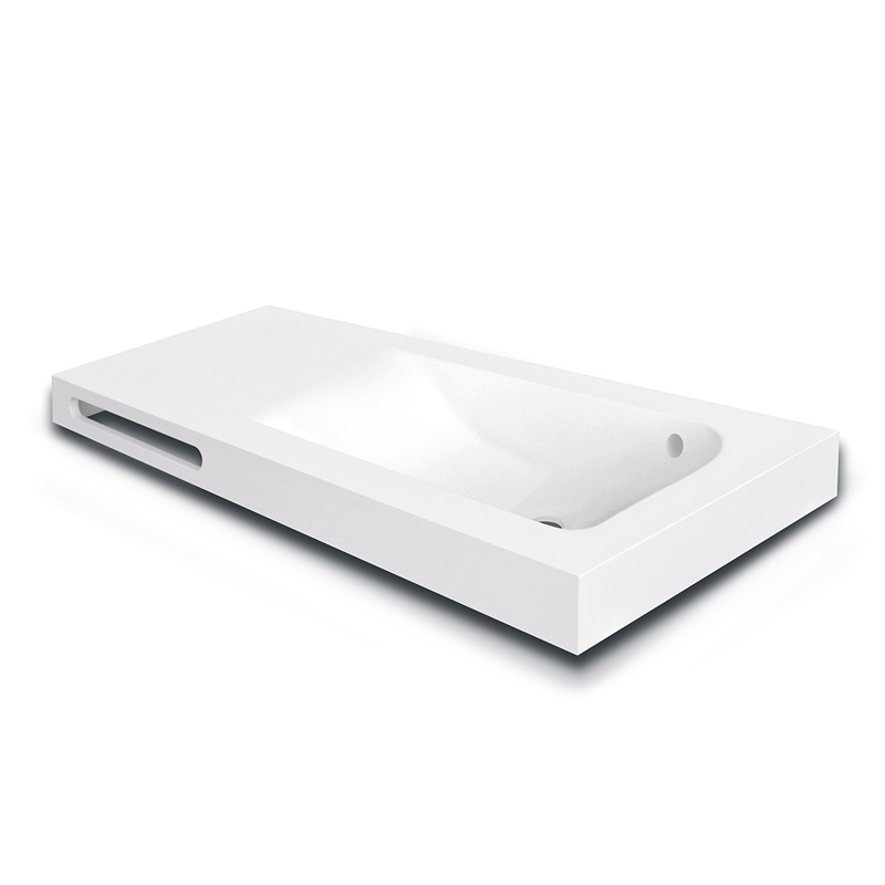 MOD. 185-MJY03 Lavabo Linea Emotion Mod. Joy 03 vasca a destra con porta-asciugamani installazione sospesa Miscela di resine e fibre minerali Effetto Pietra, Superficie Liscia Linpha Dianflex