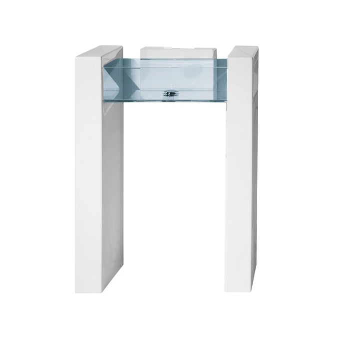 GLLACOL60BW Lavabo a colonna a parete con bacino in vetro su coppia di mensole in ceramica Bianco Lucido Serie Glass Lavabi Gsg