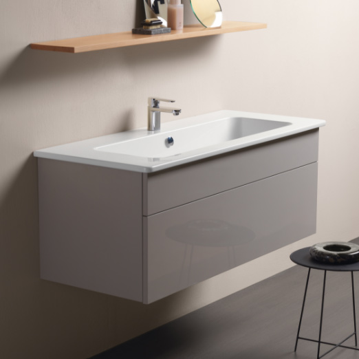 City 125x50 colore Bianco Lucido Lavabo con foro troppopieno monoforo predisposto per rubinetteria 5 fori. Installazione a sospensione ed incasso. Serie City Lavabi Gsi