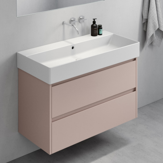 Kube-X 100x47 colore Bianco Lucido Lavabo con foro troppopieno monoforo, predisposto per rubinetteria triforo. Installazione a sospensione e appoggio. Serie Kube-X Lavabi Gsi