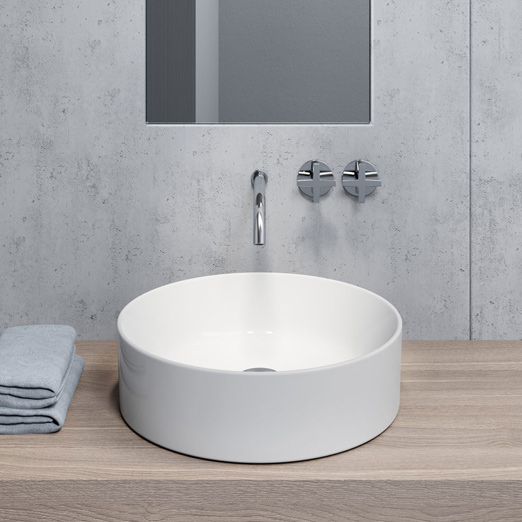 Kube-X  Ø 45 colore Bianco Opaco Lavabo senza foro troppopieno predisposto per rubinetteria da parete o su piano. Installazione ad appoggio. Serie Kube-X Lavabi Gsi