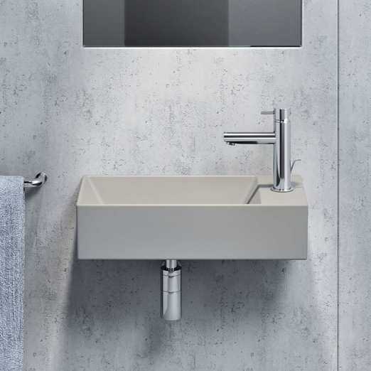 Kube-X 50x25 colore Cenere Lavabo senza foro troppopieno predisposto per rubinetteria monoforo (destra o sinistra). Installazione ad appoggio. Serie Kube-X Lavabi Gsi