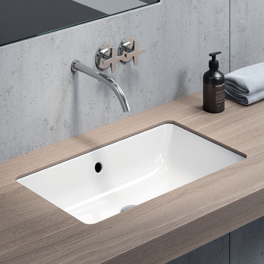 Kube-X 60x37 colore Bianco Lucido Lavabo con foro troppopieno predisposto per rubinetteria da parete o su piano. Installazione sottopiano o incasso. Serie Kube-X Lavabi Gsi