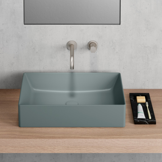 Kube-X 60x37 colore Cenere Lavabo senza foro troppopieno predisposto per rubinetteria da parete o su piano. Installazione ad appoggio. Serie Kube-X Lavabi Gsi