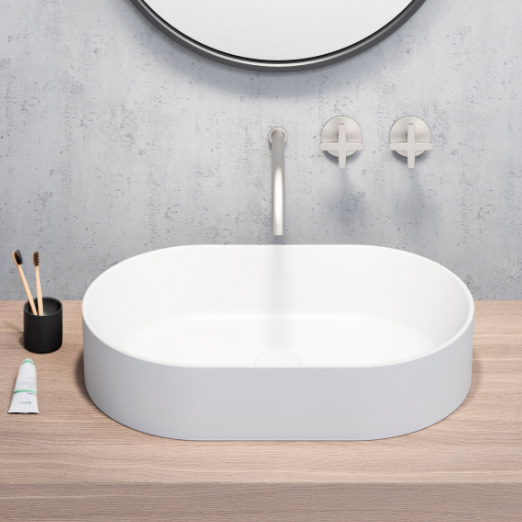 Kube-X 60x37 colore Bianco Opaco Lavabo senza foro troppopieno predisposto per rubinetteria da parete o su piano. Installazione ad appoggio. Serie Kube-X Lavabi Gsi