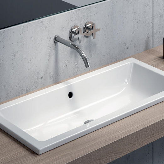 Kube-X 80x37 colore Bianco Lucido Lavabo con foro troppopieno predisposto per rubinetteria da parete o su piano. Installazione sottopiano o incasso. Serie Kube-X Lavabi Gsi