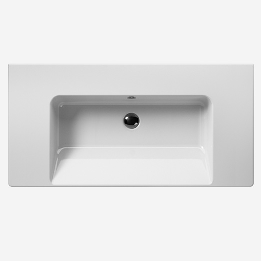 Norm 100x50 colore Bianco Lucido Lavabo con foro troppopieno, monoforo predisposto per rubinetteria triforo. Installazione a sospensione o incasso. Serie Norm Lavabi Gsi