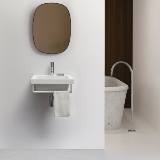 Norm 42x34 colore Bianco Lucido Lavabo con foro troppopieno monoforo. Installazione a sospensione o ad incasso. Serie Norm Lavabi Gsi