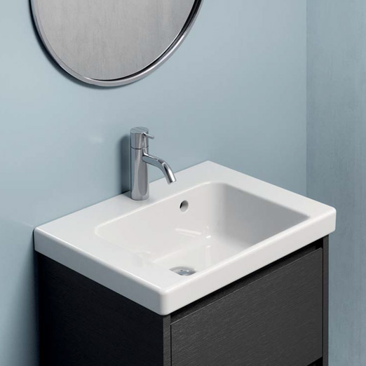 Norm 50x40 colore Bianco Lucido Lavabo con foro troppopieno monoforo. Installazione a sospensione o ad incasso. Serie Norm Lavabi Gsi