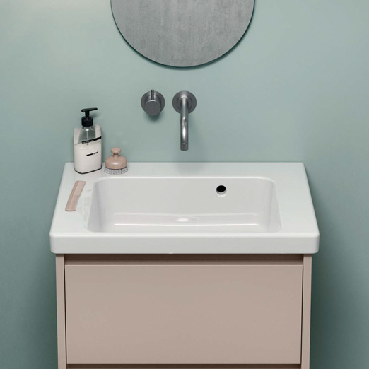 Norm 60x40 colore Bianco Lavabo con foro troppopieno monoforo. Installazione a sospensione o ad incasso. Serie Norm Lavabi Gsi