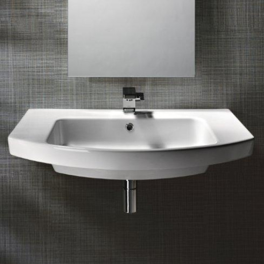 Norm 80x50 Curvato colore Bianco Lucido Lavabo con foro troppopieno, monoforo predisposto per rubinetteria triforo. Installazione a sospensione o incasso. Serie Norm Lavabi Gsi