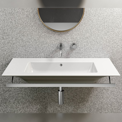 Pura 100x50 colore Bianco Lucido Lavabo con foro troppopieno monoforo predisposto per rubinetteria triforo.  Installazione a sospensione ed incasso. Serie Pura Lavabi Gsi