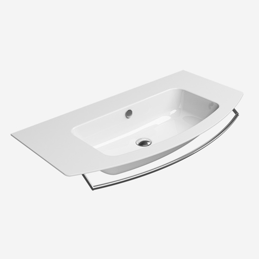 Pura 102x52 colore Bianco Lucido Lavabo con foro troppopieno monoforo predisposto per rubinetteria triforo.  Installazione a sospensione ed incasso. Serie Pura Lavabi Gsi