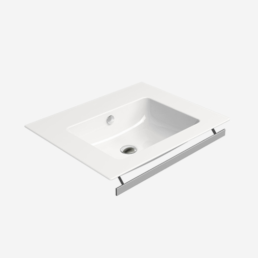 Pura 60x50 colore Bianco Lucido Lavabo con foro troppopieno monoforo predisposto per rubinetteria triforo.  Installazione a sospensione ed incasso. Serie Pura Lavabi Gsi